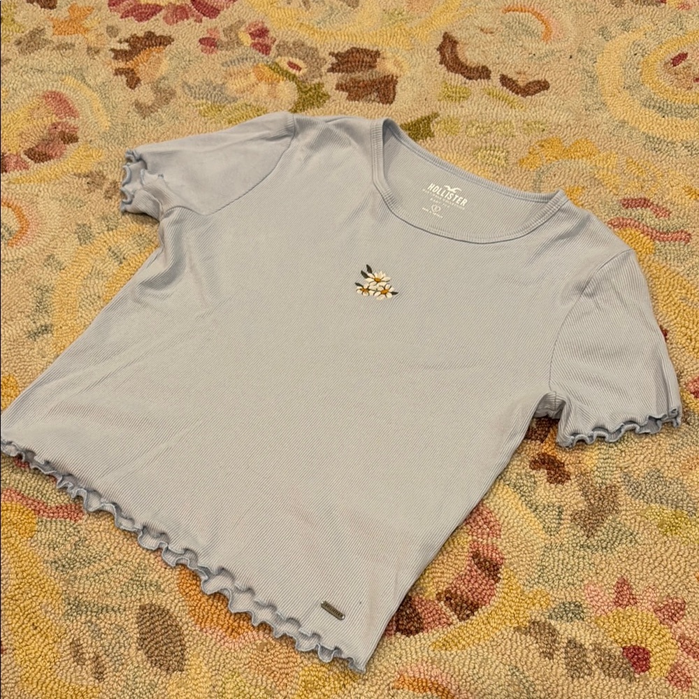 Hollister Light Blue Short Sleeve Tee with Floral Detail